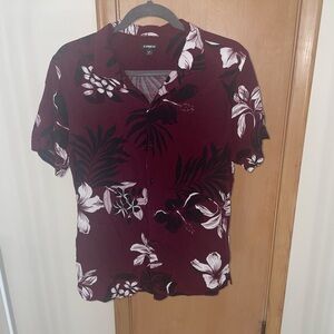 Express Men's Burgundy Floral Button Down Shirt